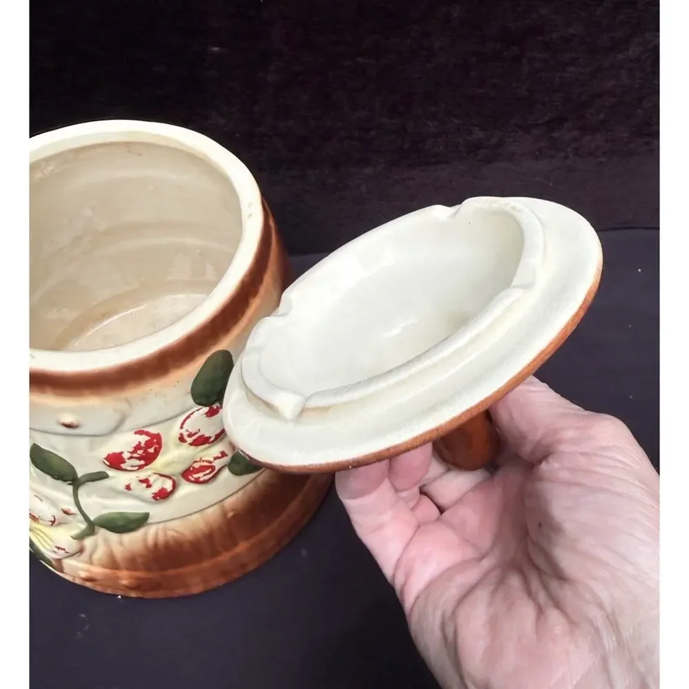 Vintage McCoy Pottery Butter Churn Dogwood Floral Cookie Jar c 1940s Made in USA
